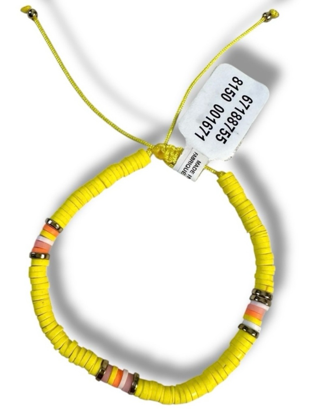 Free People Yellow Beaded Adjustable Bracelet with Pink & Orange Accents
